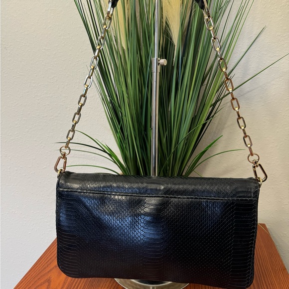 Tory Burch Reva Clutch Blue Leather Snakeskin Print Chain Handbag bag RARE - Picture 5 of 12